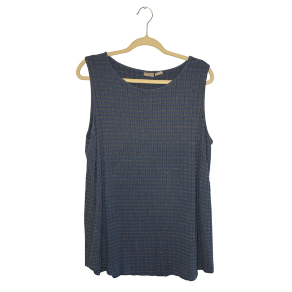 Chicos Blue and Grey Striped Tank Top